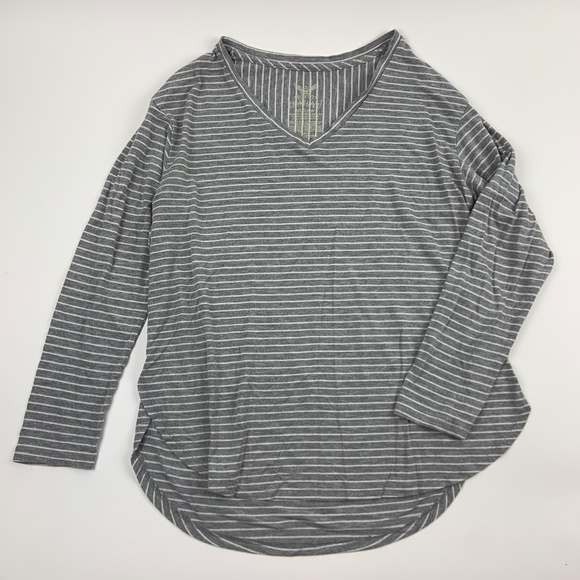 Faded Glory Womens Sweater Long Sleeve V Neck Stripes Grey White Small - Picture 1 of 6